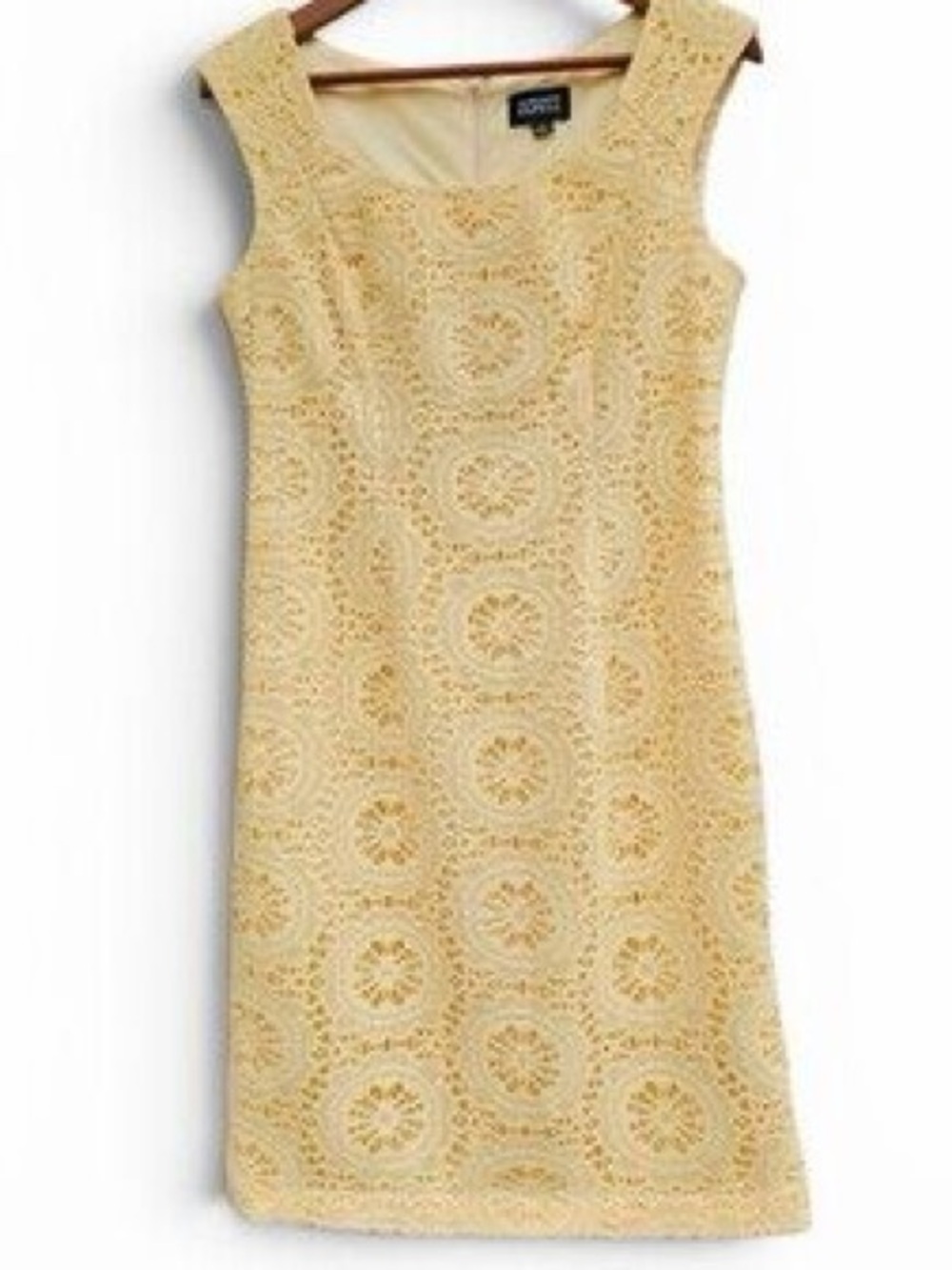 Adrianna Papell Pale Yellow Lace Midi Shift Dress